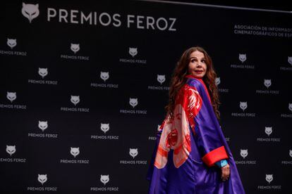 La actriz Victoria Abril durante la rueda de prensa convocada por la concesión del Feroz de Honor 2021.