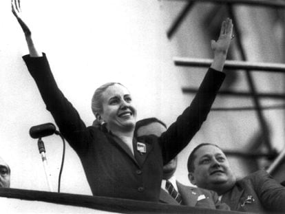 Maria Eva Duarte de Peron, waves to supporters in Buenos Aires Oct. 17, 1951. (AP Photo/Archivo Clarin)