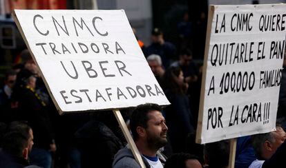 Protesta de taxistas en Madrid.