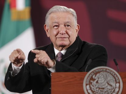 Andrés Manuel López Obrador, durante su conferencia matutina de este jueves, en Ciudad de México.