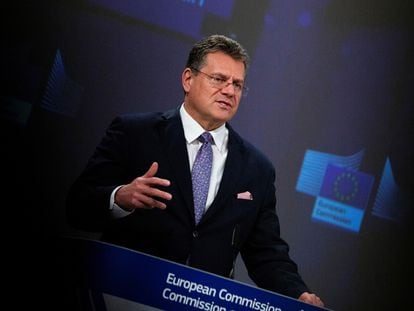 El vicepresidente de la Comisión Europea Maros Sefcovic, en una rueda de prensa la semana pasada en Bruselas.