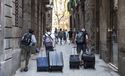 Un grupo de turistas, en Barcelona.