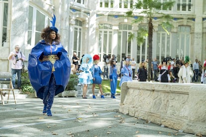 Parade of Manuel Fernández on the occasion of the International Day against Sexual Exploitation and Trafficking of Women, Boys and Girls in September 2018 in Madrid, with designs made in a workshop by former victims of trafficking.