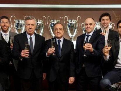 Casillas, Ramos, Ancelotti, Florentino P&eacute;rez, Laso, Llull y Reyes