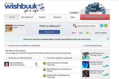 Página del servicio Wishbuuk, que permite crear y compartir listas de productos de diferentes tiendas.