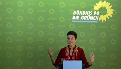 La líder de Los Verdes, Ska Keller, durante una rueda de prensa en Berlín, este lunes.