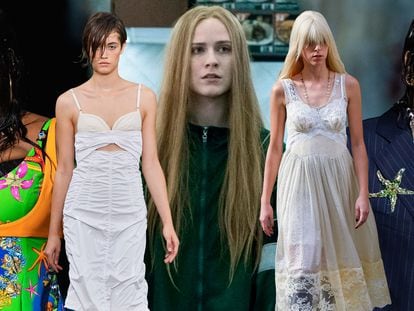 De izquierda a derecha: propuesta de Versace, Sportmax, Evan Rachel Wood en Kallijionaire, Paco Rabenne y Sportmax.