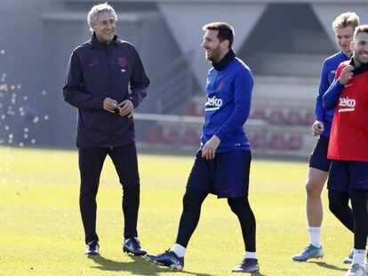 Setién i Messi en un entrenament, el passat mes de gener.