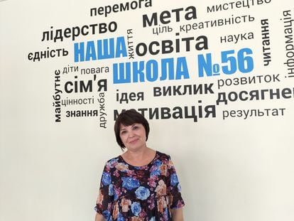 Svitlana Fomenko, el pasado día 1 en la Escuela Número 56 de Odesa.