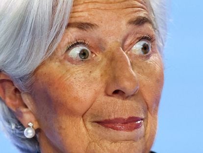 La presidenta del BCE, Christine Lagarde, este jueves en Fráncfort.
