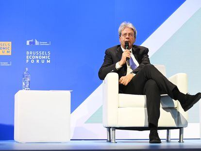 El comisario europeo de Economía, Paolo Gentiloni, durante el Foro Económico de Bruselas este jueves.