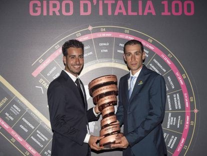 Fabio Aru y Vincenzo Nibali, en la presentaci&oacute;n