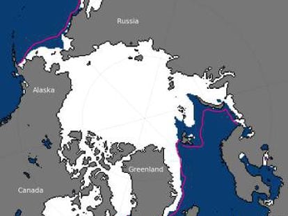 Extensión del hielo en el Ártico durante enero de 2017.