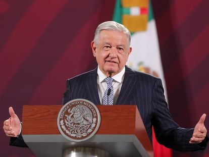Andrés Manuel López Obrador durante su conferencia matutina de este lunes.