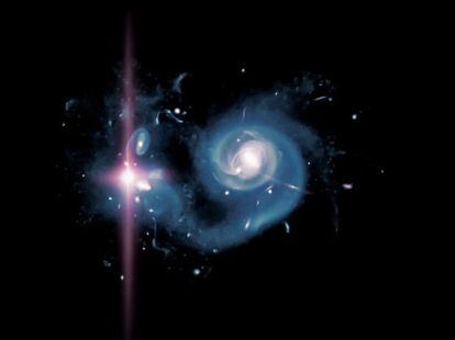 Simulaci&oacute;n por ordenador de una galaxia con una supernova superluminosa.