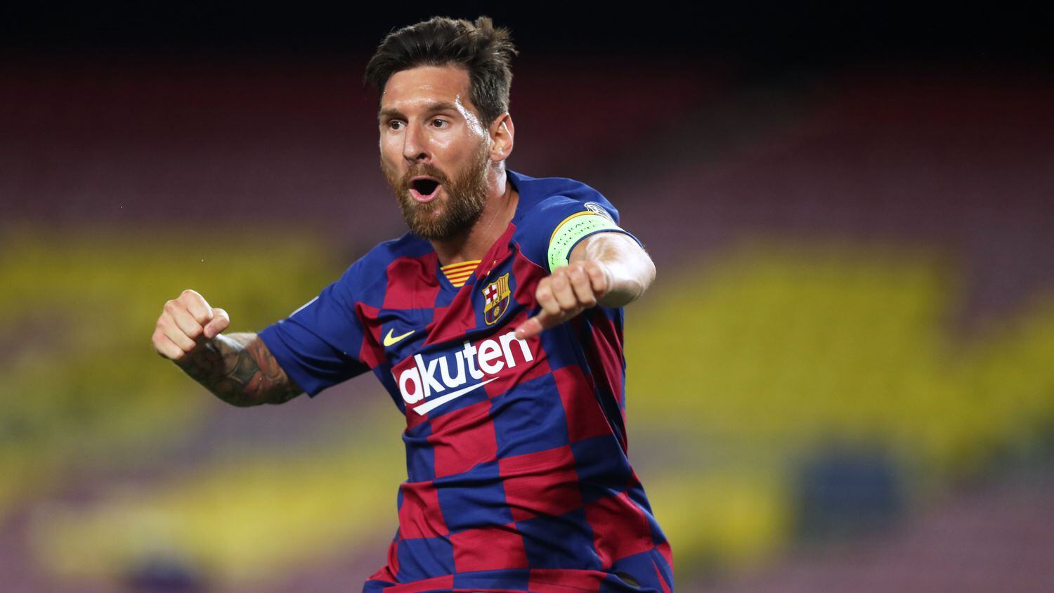 Messi celebra un gol durante el partido de vuelta de octavos de final