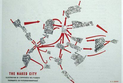 Mapa psicogeogr&aacute;fico de Par&iacute;s dise&ntilde;ado por Guy Debord para la Internacional Situacionista.