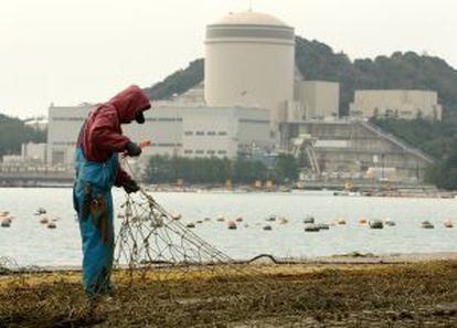 Un pescador, frente a la nuclear de Mihama, en Japón.