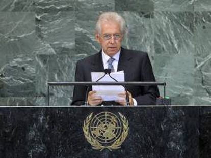 El primer ministro italiano, Mario Monti, interviene ante la Asamblea General de la ONU en la sede de Naciones Unidas en Nueva York, Estados Unidos.