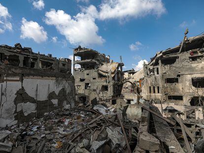 Casas destruidas al este de la ciudad de Gaza, tras uno de los recientes bombardeos de Israel.