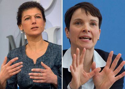 Sahra Wagenknecht (i), cabeza de lista a las elecciones de Die Linke y Frauke Petry (d), copresidenta de AfD.