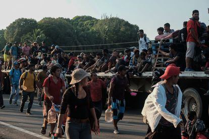 A migrant caravan headed to Mexico City, in search of political refuge, on November 1.