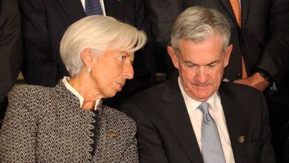 Jerome Powell, presidente de la Fed, y Christine Lagarde, cuando aún era directora gerente del FMI, en un encuentro del G20 en Buenos Aires en 2018. 