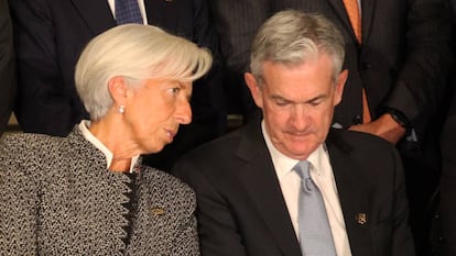 Jerome Powell, presidente de la Fed, y Christine Lagarde, cuando aún era directora gerente del FMI, en un encuentro del G20 en Buenos Aires en 2018. 