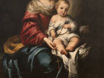 La obra &#039;Virgen del Rosario con ni&ntilde;o Jes&uacute;s&#039;, atribuida a Murillo, que se subastar&aacute; en Madrid.