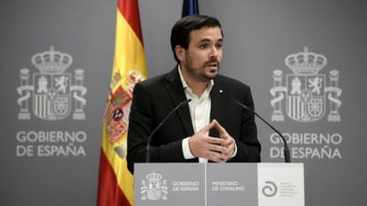 El ministro de Consumo, Alberto Garzón, durante una comparecencia ante la prensa.
