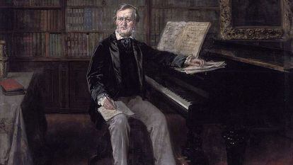 Richard Wagner, al piano en un óleo de Rudolf Eichstaedt pintado en 1850.