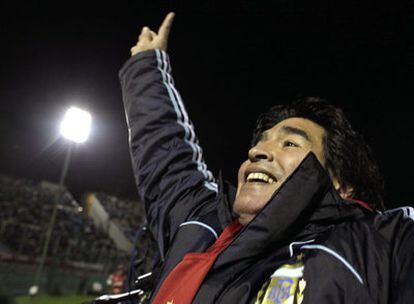 Maradona, eufórico tras la victoria de Argentina contra Uruguay.