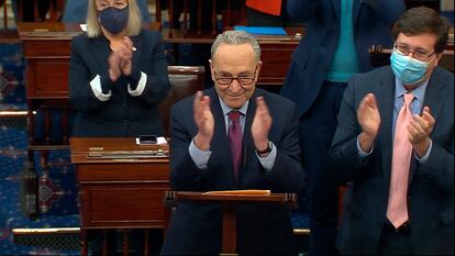 El líder de la mayoría en el Senado, el senador demócrata Chuck Schumer en el Capitolio, Washington.