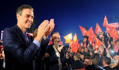 El candidata Pedro Sanchez durante el cierre de campa&ntilde;a en Valencia
