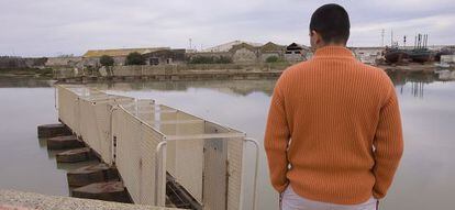 La deteriorada barrera instalada en el r&iacute;o Barbate para evitar la entrada de droga.