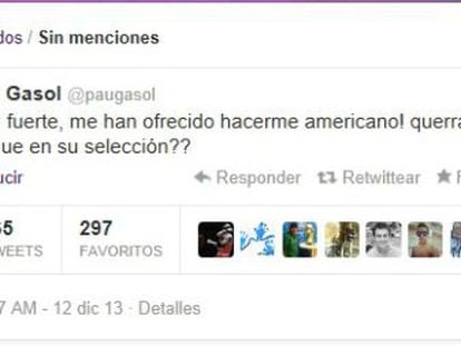 El tuit publicado de Pau Gasol.