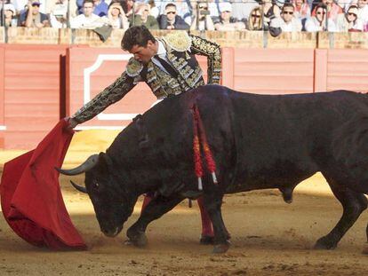 El diestro Manuel Luque, en la faena a uno de los 'victorinos'.