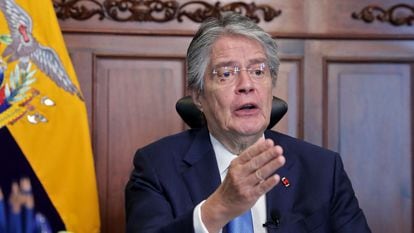 El presidente de Ecuador, Guillermo Lasso, este martes durante una comparecencia.