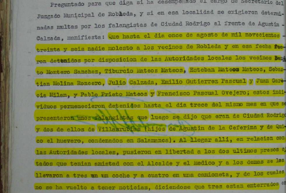 Imagen del testimonio de un vecino de la localidad de 1938.