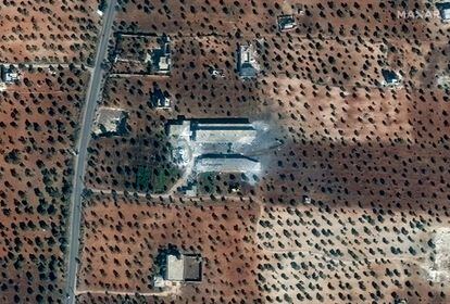 Satellite image of the Maarrat Misrin farm, on November 12.  Satellite image © 2021 Maxar Technologies.