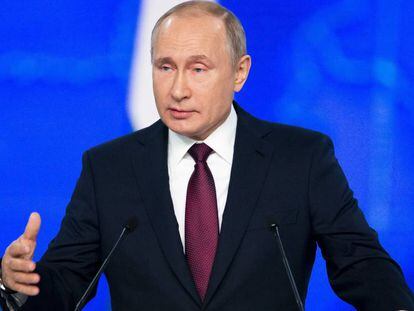 El presidente de Rusia, Vladimir Putin, durante su discurso en Moscú.