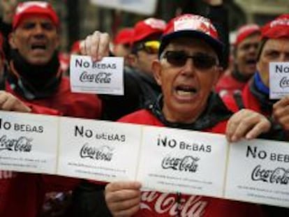 Protestas en Madrid por el ERE de Coca-Cola Iberian Partners, el pasado mes de febrero.