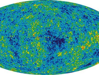 Mapa del fondo cósmico de microondas obtenido por el satélite 'WMAP', de la NASA. La luz que nos llega del fondo de microondas se originó hace 13.400 millones de años. Este mapa nos muestra cómo era el universo recién nacido.