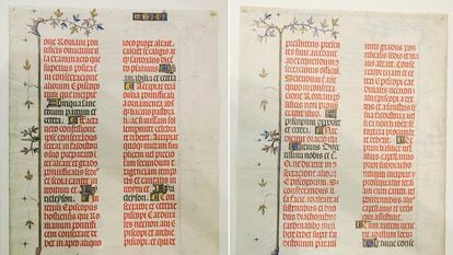 Recto (izquierda) y verso del folio perteneciente al Pontifical de Juan de Villacreces, que vende un coleccionista holandés.