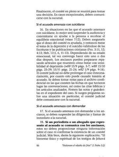 Página del libro de los Testigos de Jehová 'Pastoreen el rebaño de Dios', que sirve como jurisprudencia interna para la organziación.