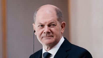 El canciller alemán, Olaf Scholz, el viernes en el Palacio del Elíseo, en París.