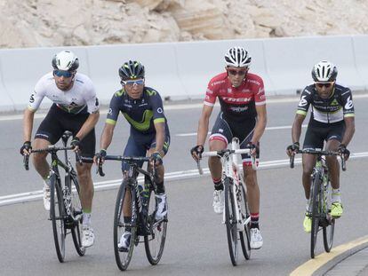 Quintana y Contador, el s&aacute;bado, en la etapa reina de Abu Dabi.
