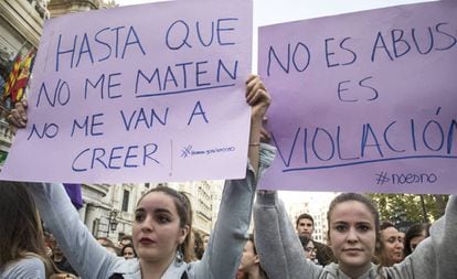 Imagen de una manifestación contra la violencia machista en Valencia en enero