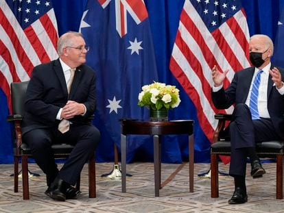 El presidente Biden y el primer ministro australiano, Scott Morrison, este martes en Nueva York.