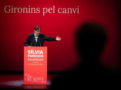 El primer secretario del PSC, Salvador Illa, en el acto electoral cerlebrado este domingo en Girona.